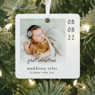 Ornement En Métal Première photo de Noël du bébé