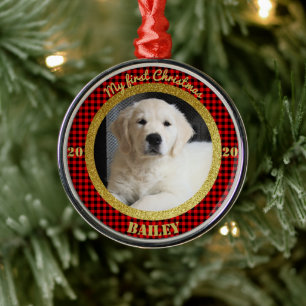 Ornement En Métal Première photo de Noël du chiot personnalisé