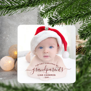 Ornement En Métal Premiers Noël des Grands-Parents Photo Texte Rouge