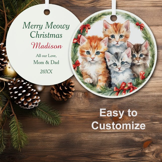 Ornement En Métal Quatre Mignons Kittens Noël Wreath Kids (Créateur téléchargé)