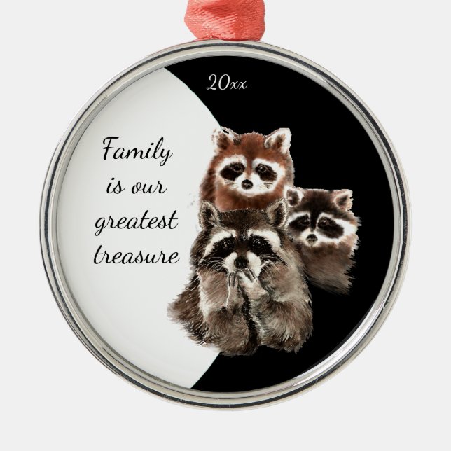 Ornement En Métal Quote de famille Dé Aquarelle Raccoon Animal (Devant)