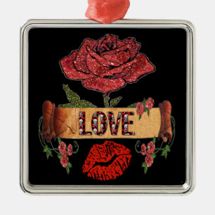 Ornement En Métal RAB Rockabilly Roses, Love & Lipstick