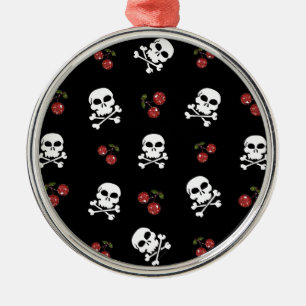 Ornement En Métal RAB Rockabilly Skuls et Cerises sur Noir