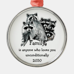 Ornement En Métal Raccoon Famille Amis Aimer Citation Noël