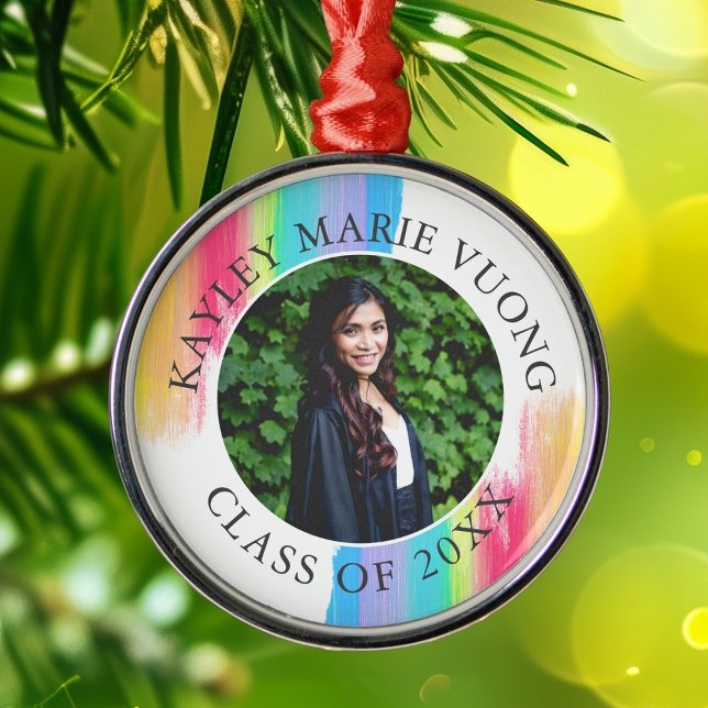 Ornement En Métal Rainbow Graduation Photo Elégant Custom Christmas (Créateur téléchargé)