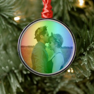 Ornement En Métal Rainbow Photo Christmas LGBTQ