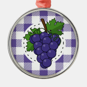 Ornement En Métal Raisins sur Plaid violet blanc