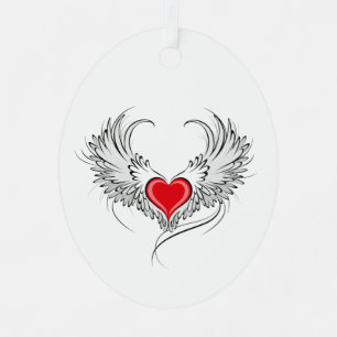 Ornement En Métal Red Angel Coeur avec ailes