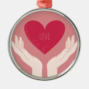 Ornement En Métal Red Heart aime la Saint Valentin romantique