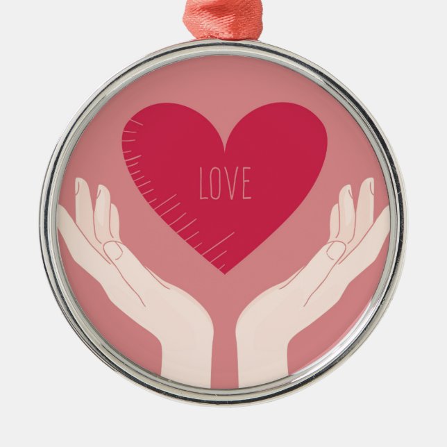 Ornement En Métal Red Heart aime la Saint Valentin romantique (Devant)
