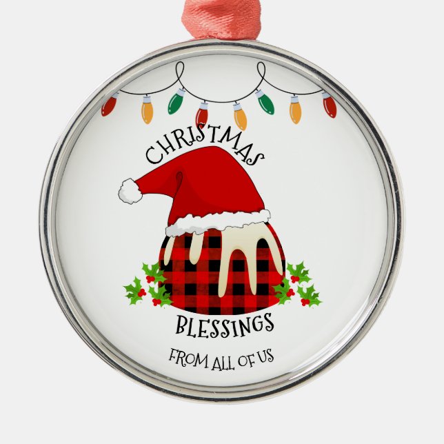 Ornement En Métal Red Plaid Buffalo Père Noël Christmas Pudding (Devant)