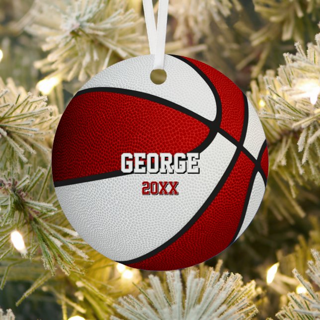 Ornement En Métal red white sports keepsake basketball (Insitu)