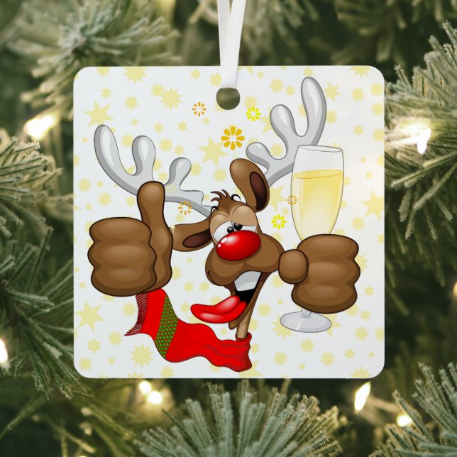 Ornement En Métal Reindeer Drunk Funny Caractère de Noël (Insitu)