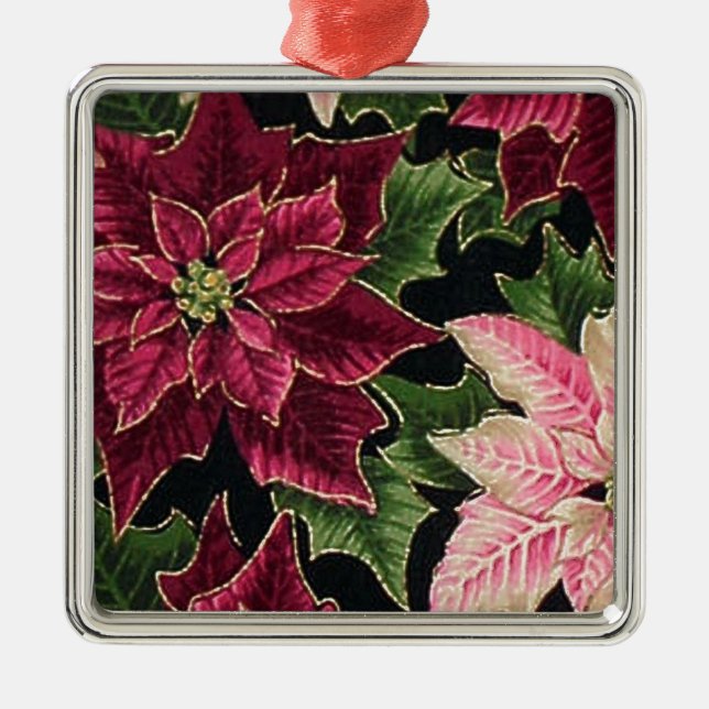 Ornement En Métal Rétro les années 50 Poinsettia Bourgogne rose (Devant)