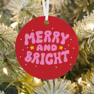 Ornement En Métal Retro Merry et Bright Holiday Design