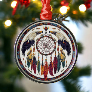 Ornement En Métal Rêve Amérindien Aigle Attrapeur Plume Tribal