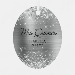 Ornement En Métal Robe de bal pailletée argentée pour Quinceañera en