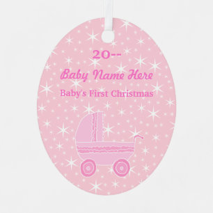 Ornement En Métal Rose et blanc. Premier Noël du bébé
