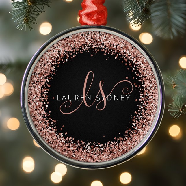 Ornement En Métal Rose Gold Blush Pink Parties scintillant Glam Nom  (Créateur téléchargé)