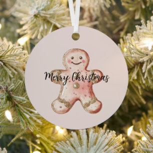 Ornement En Métal Rose Gold Gingerbread Cookie et Arbre