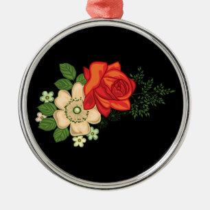 Ornement En Métal Rose rouge et marguerites sur fond noir