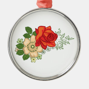 Ornement En Métal Rose Rouge et Pâquerettes