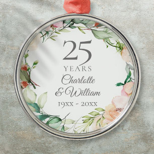 Ornement En Métal Roses de 25e anniversaire de mariage Guirlande flo