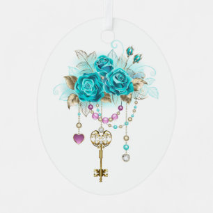 Ornement En Métal Roses turquoise avec touches