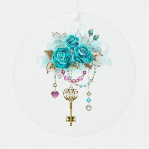 Ornement En Métal Roses turquoise avec touches