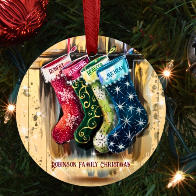 Ornement En Métal Rustic Custom Nom de famille Twinkle Noël (Créateur téléchargé)