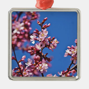 Ornement En Métal Sakura Cerry Blossoms Touché Bleu