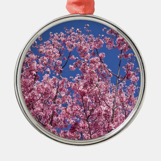 Ornement En Métal Sakura Cherry Fleurit Dans Le Bleu (Devant)