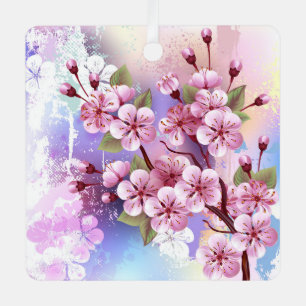Ornement En Métal Sakura rose sur la peinture Arrière - plan