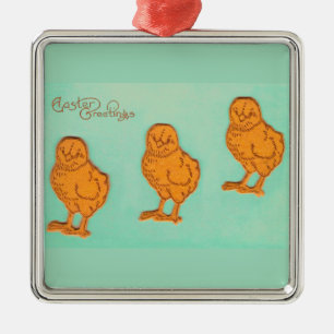 Ornement En Métal Salutations de Pâques Chicks Vert