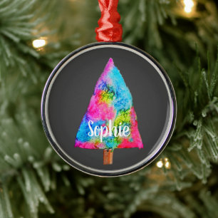 Ornement En Métal sapin de Noël moderne couleurs funky bleu et rose