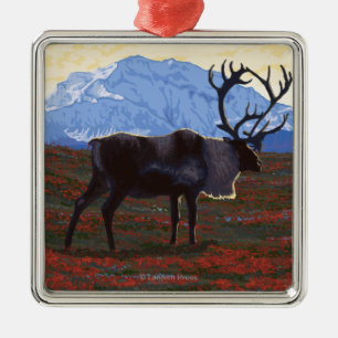 Ornement En Métal Scène de caribou - le Yukon, Alaska