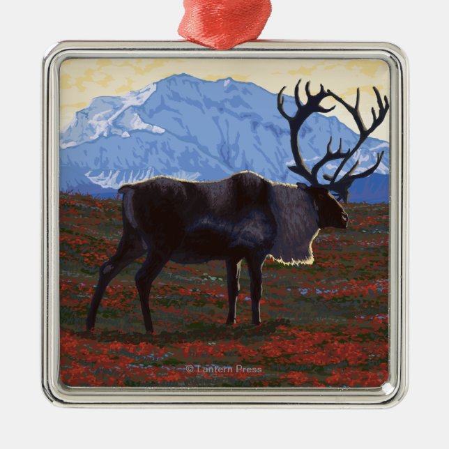 Ornement En Métal Scène de caribou - le Yukon, Alaska (Devant)