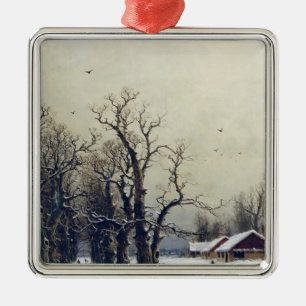 Ornement En Métal Scène d'hiver, 19ème siècle