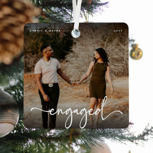 Ornement En Métal Script Engagé Photo Keepsaké cadeau