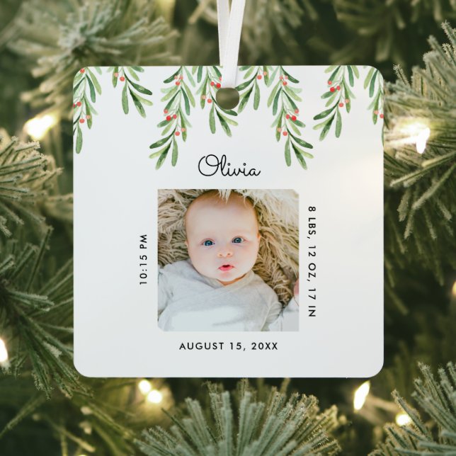 Ornement En Métal Script rustique Mistletoe Photo Baby First Christm (Insitu)