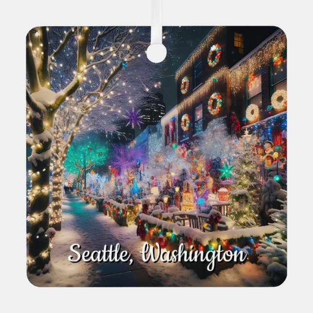 Ornement En Métal Seattle, Washington à l'heure de Noël (Recto)