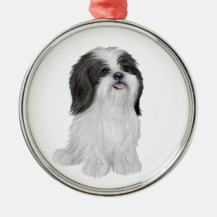 Ornement En Métal Shih Tzu - noir et blanc (par JF)
