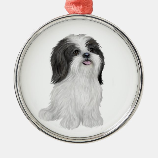 Ornement En Métal Shih Tzu - noir et blanc (par JF) (Devant)