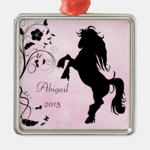 Ornement En Métal Silhouette d'élevage personnalisé Cheval rose noir