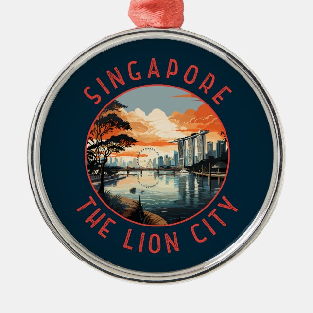 Ornement En Métal Singapore Retro Distressed Circle (Devant)