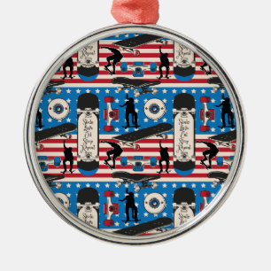 Ornement En Métal Skateboarding Patriotique Skateboardeur USA