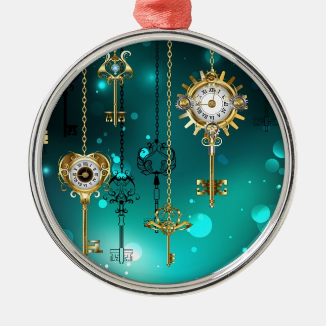 Ornement En Métal Skeleton Keys on Green Background (Devant)