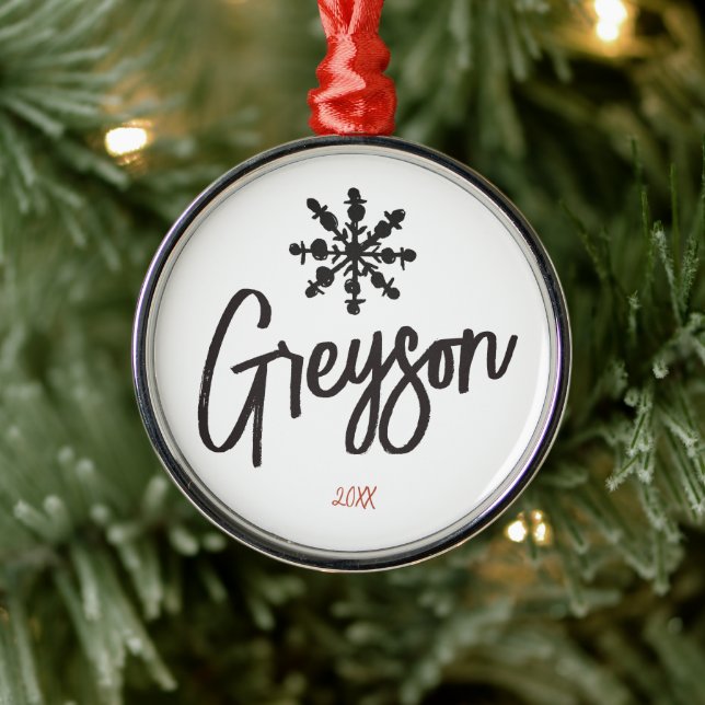 Ornement En Métal Sketch Snowflake Custom Name Christmas (Arbre)