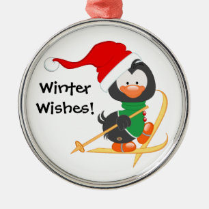 Ornement En Métal Ski de pingouin de Noël