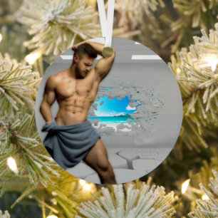 Ornement En Métal SlipperyJoe's Man in a serviette blanc salle muscl
